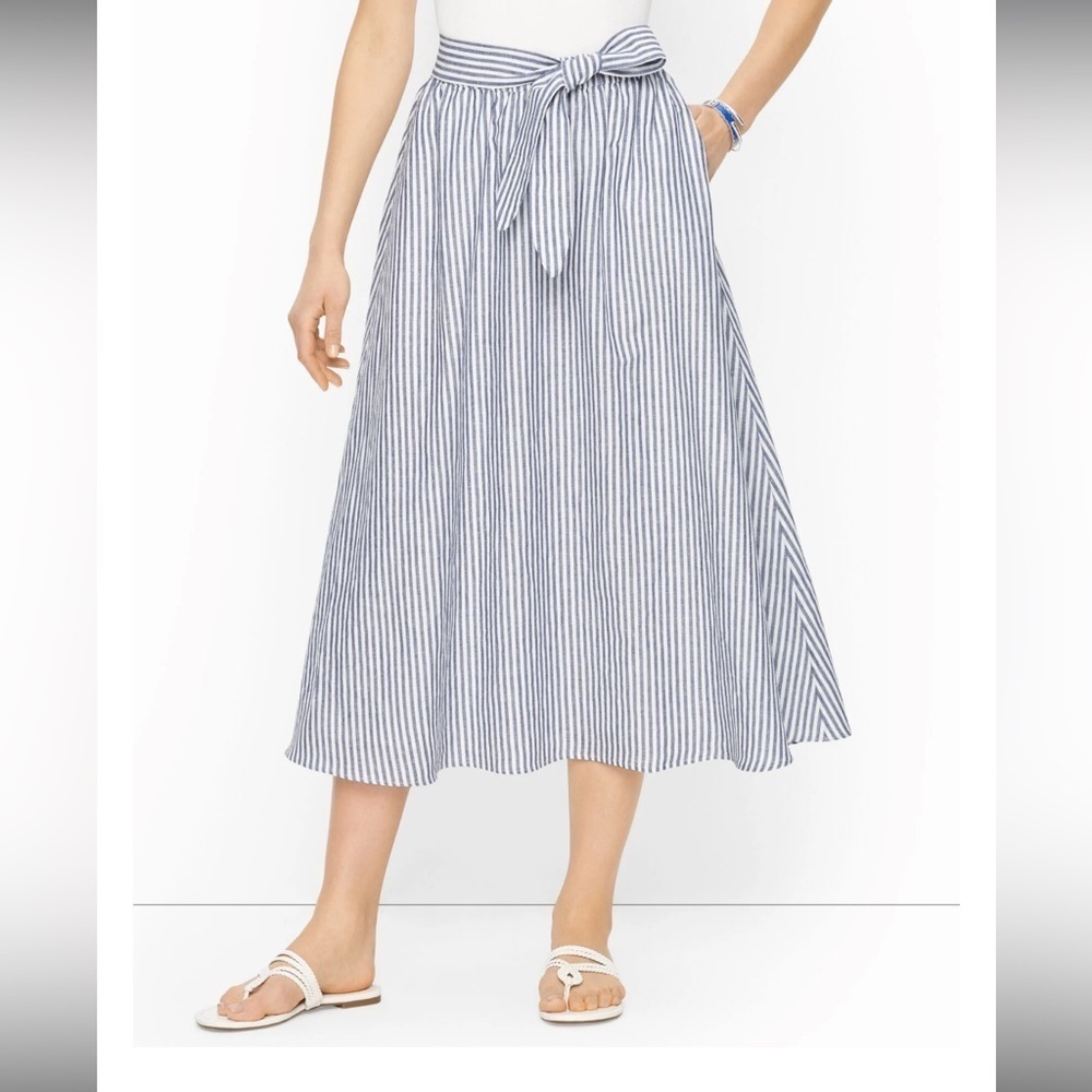 Talbots CANDY STRIPE LINEN MIDI SKIRT